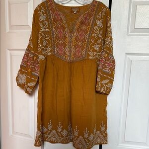 Johnny Was NWOT Mustard Embroidered Tunic Dress